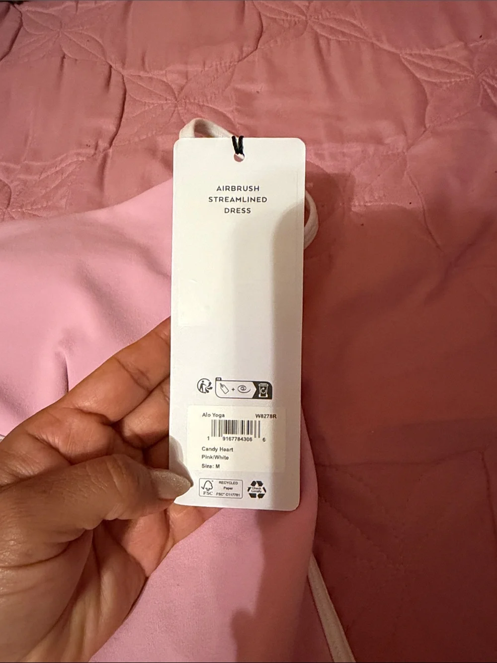 ALO Yoga Light Pink Spaghetti-Strap dress with White Trim